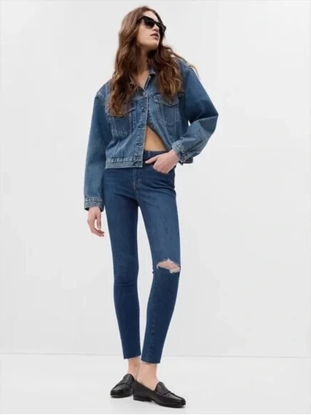 GAP Distressed Mid Rise Universal Jeggings Dark Indigo Size 8R/29